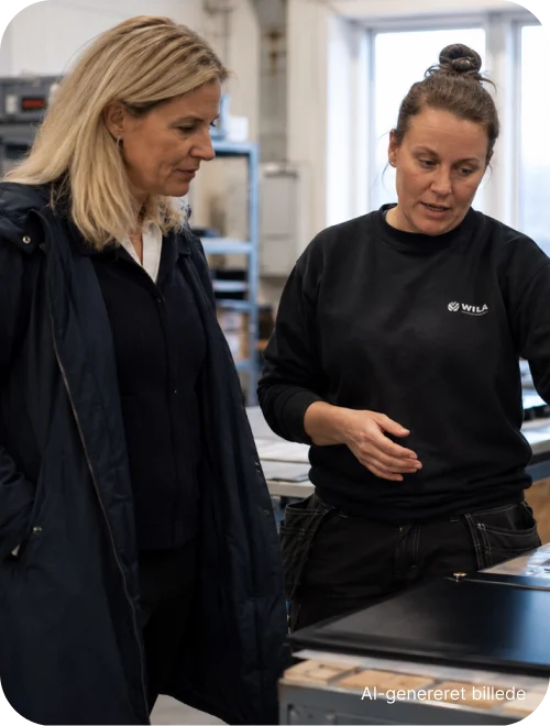 To kvinder arbejder sammen ved en maskine på en arbejdsplads