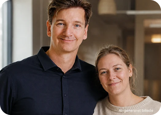 Mand og kvinde står sammen i et kontormiljø